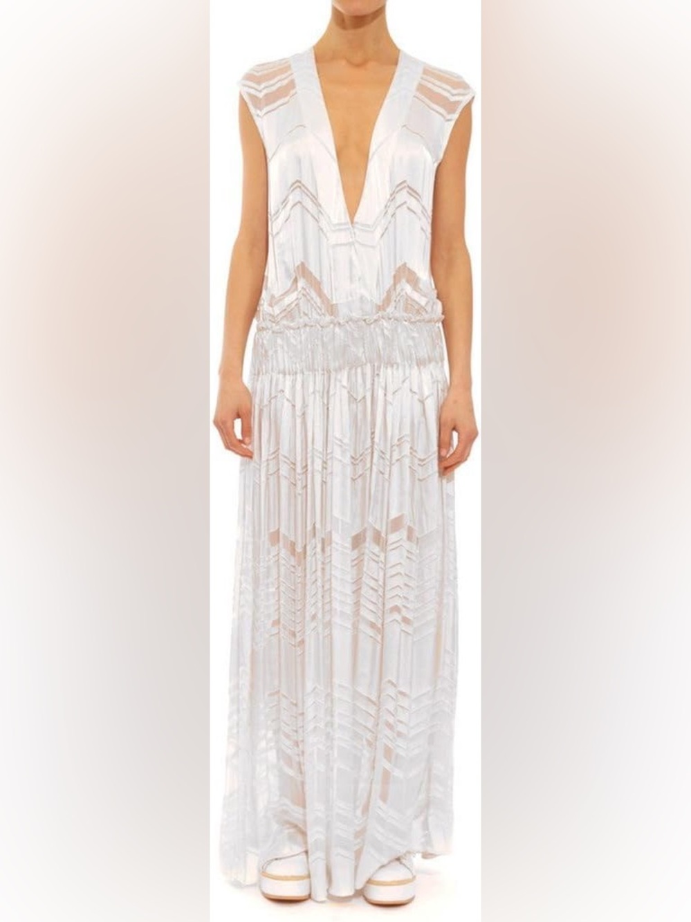 Shakuhachi White Burn Out Ice Sateen Sleeveless Maxi Dress - Size Medium (M)